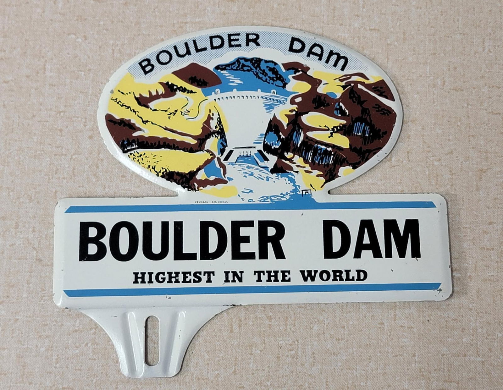 Boulder Dam "Highest in the World" Metal License Plate Attachment (1 of 3)