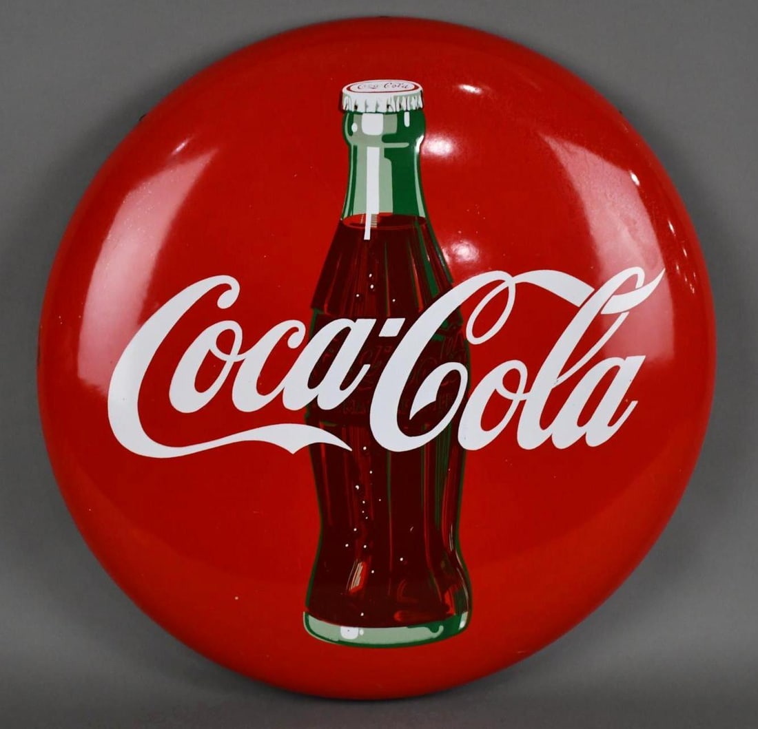 Coca-Cola w/Bottle Porcelain Button Sign (TAC) (1 of 5)