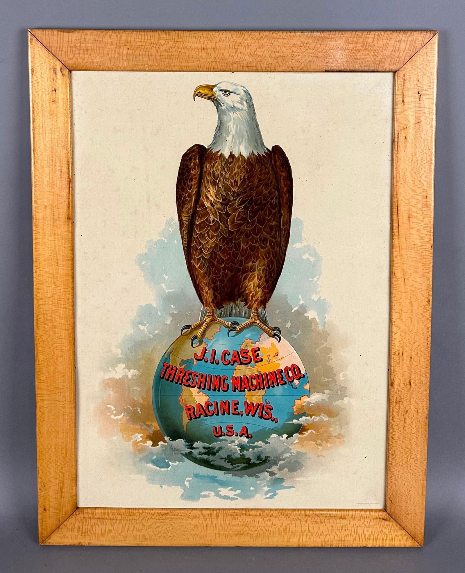 "Amazing" J.I. Case Threshing Machine Co.  w/Ole Abe Sitting on World Logo Sign (TAC) (1 of 7)