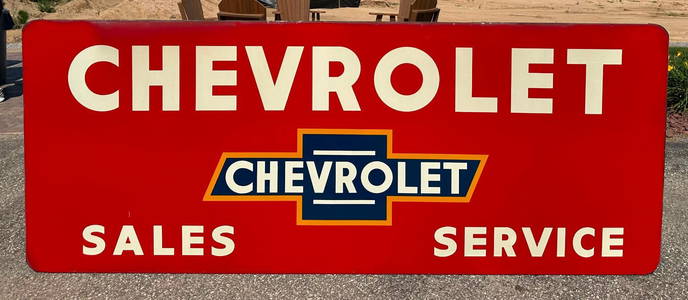 "NOS" Chevrolet Sales & Service w/ Logo Metal Dealership Sign (TAC)