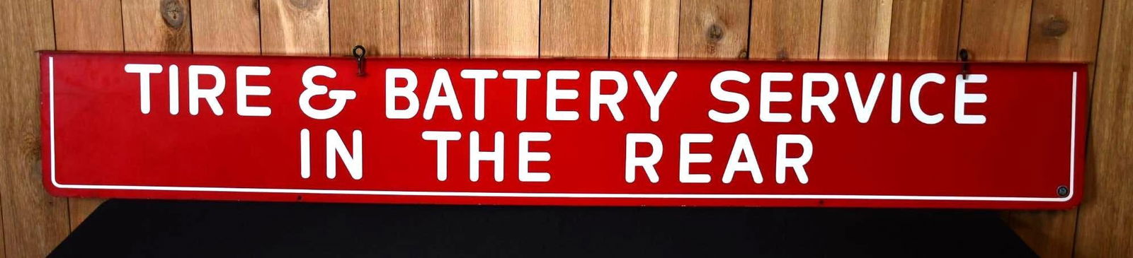 (Firestone) Tire & Battery Service In The Rear Porcelain Sign (TAC) (1 of 8)
