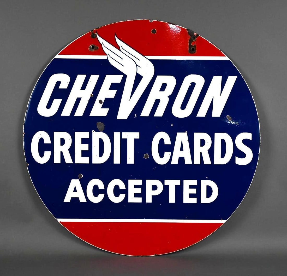 Chevron Credit Cards Porcelain Service Station Sign (TAC) (1 of 7)