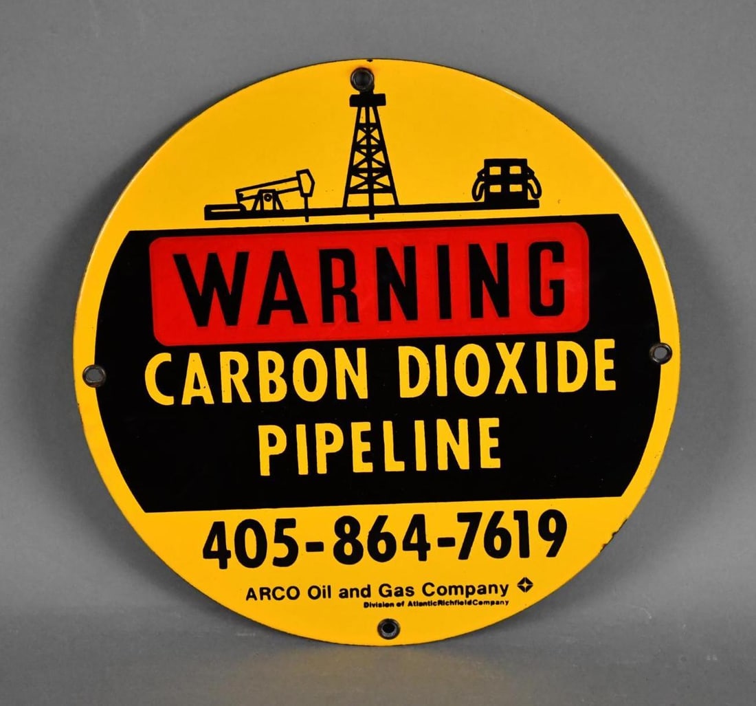 Warning ARCO Carbon Dioxide Pipeline Porcelain Sign (TAC) (1 of 3)