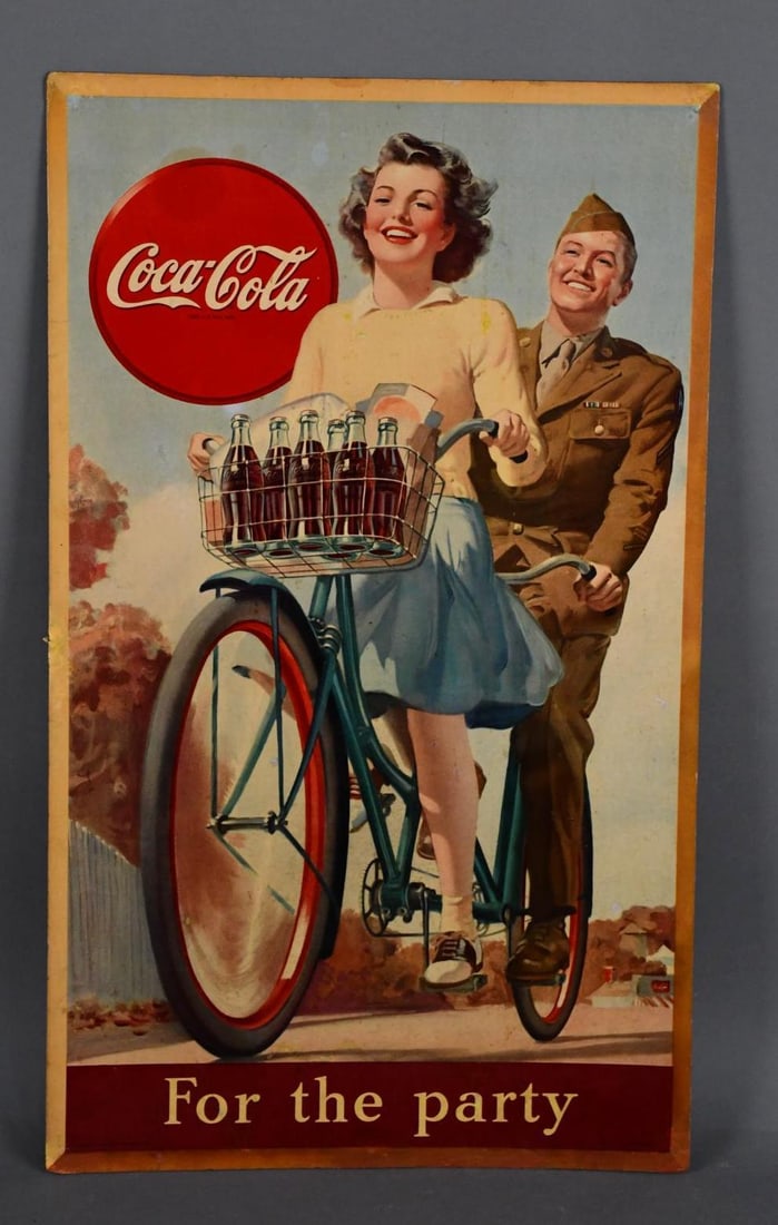 Coca-Cola "For the Party" Cardboard Sign (TAC): rated 8.5, 27"x16", the cardboard sign has good color and shine, has wear in the lower field. TAC #046218