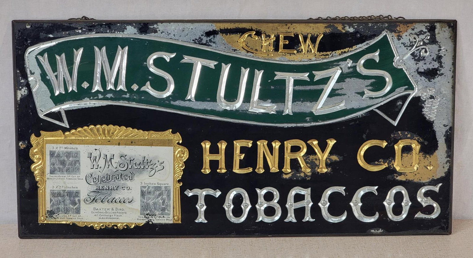 Unusual Reverse Painted Copper Backed Henry Co. Tobacco Sign (TAC) (1 of 5)
