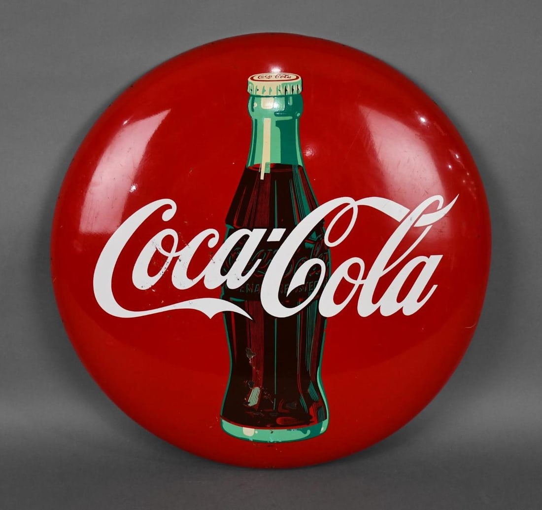 Coca-Cola w/Bottle Metal Button Sign (TAC) (1 of 5)