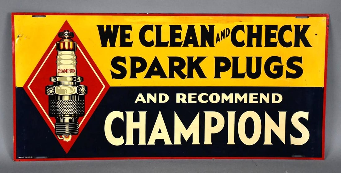 Champion "We Clean & Check Spark Plugs" w/Image Metal Sign (TAC) (1 of 5)