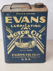 Evans Motor Oil Two-Gallon Rectangle Metal Can