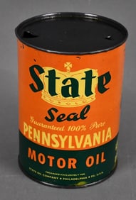State Seal Motor Oil Quart Round Metal Can (TAC)
