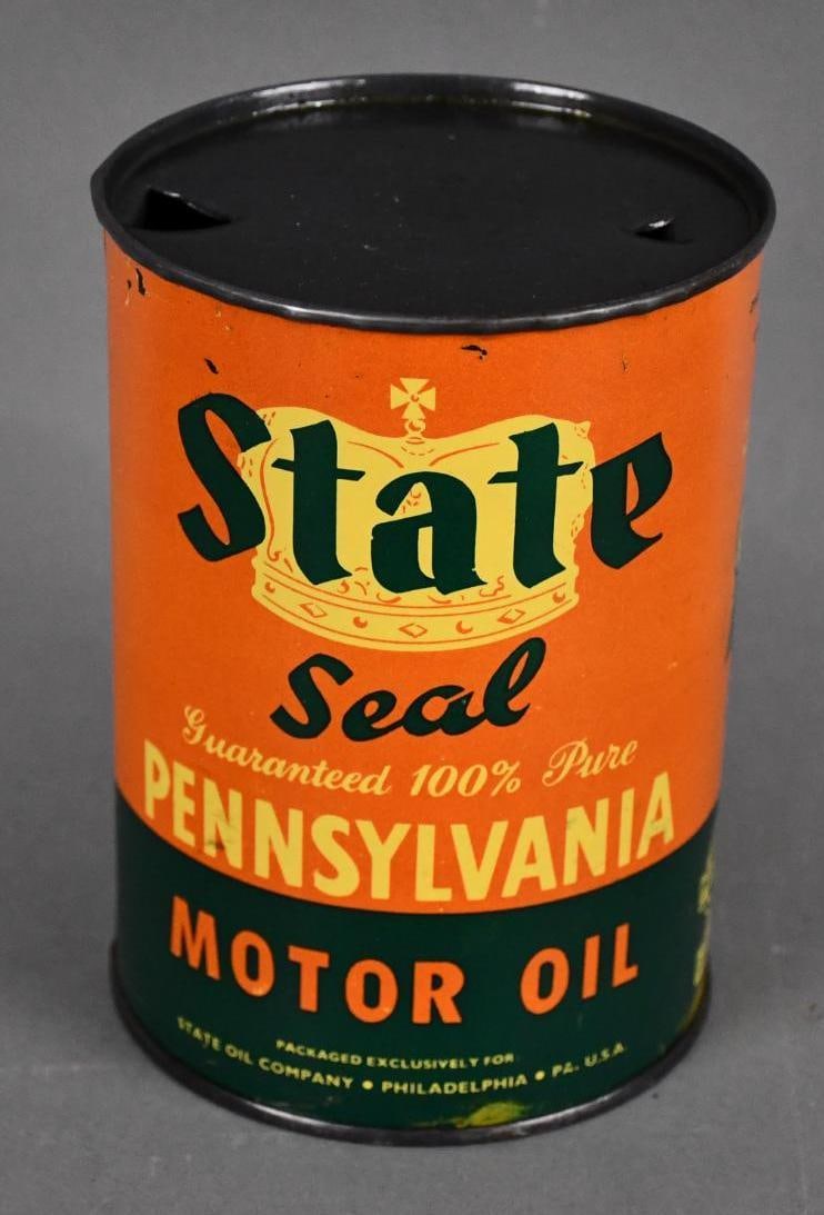 State Seal Motor Oil Quart Round Metal Can (TAC) (1 of 6)