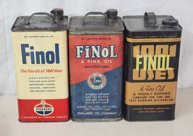 3-Different Standard Oil Finol One Gallon Square Metal Cans