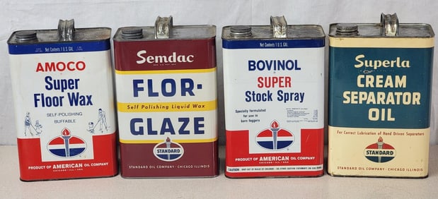 4-Standard Oil One Gallon Rectangle Metal Cans