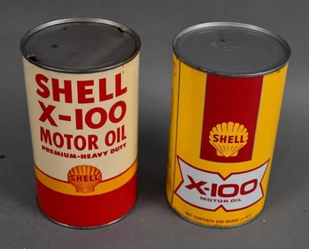 2-Different Shell X-100 Motor Oil Imperial Quart Cans