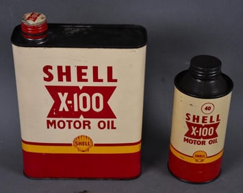 2-Different Shell X-100 Motor Oil Cans