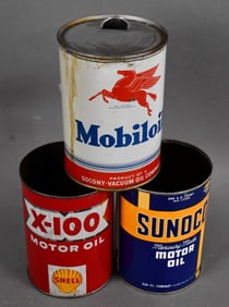 Sunoco, Mobil & Shell Motor Oil Quart Cans