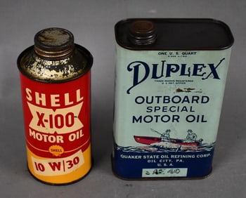 Shell & Duplex Outboard Motor Oil Quart Cans