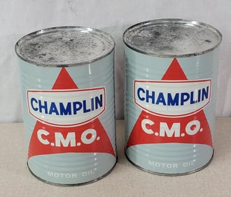 2-Champlin C.M.O. Motor Oil Quart Metal Cans
