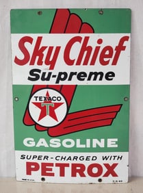 Texaco (white-T) Sky Chief w/Petrox Porcelain Pump Sign (TAC)