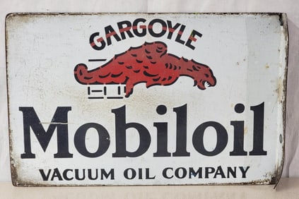 Gargoyle Mobiloil Vacuum Oil Company Porcelain Flange Sign (TAC)