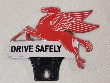 (Mobil) Pegasus "Drive Safely" Metal License Plate Attachement.