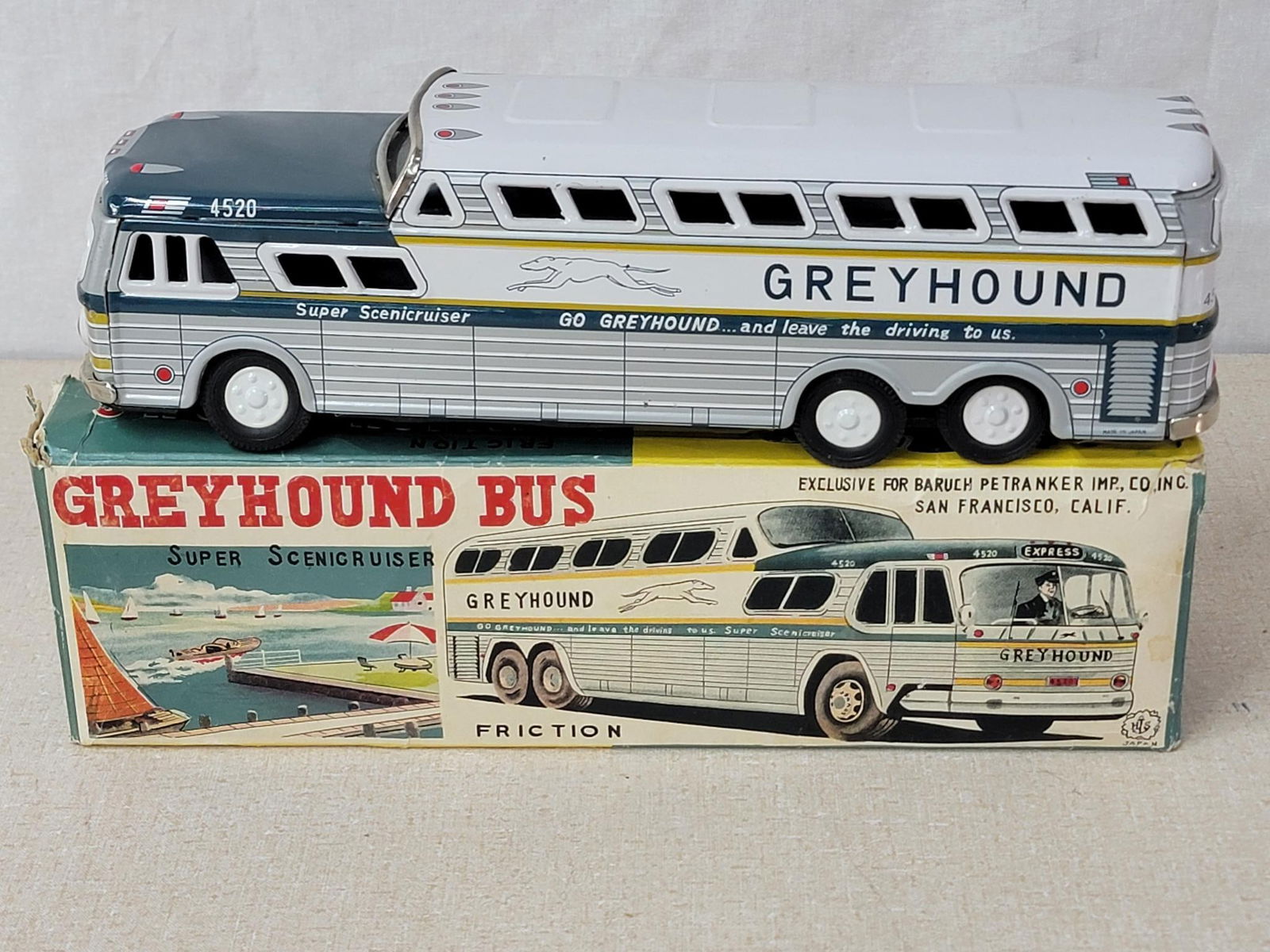 Greyhound Bus Super Scencruiser Japanese Tin Litho Friction Toy (1 of 4)