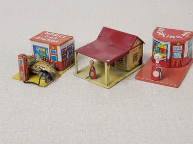 3-Miniature Tin Litho Gas Stations
