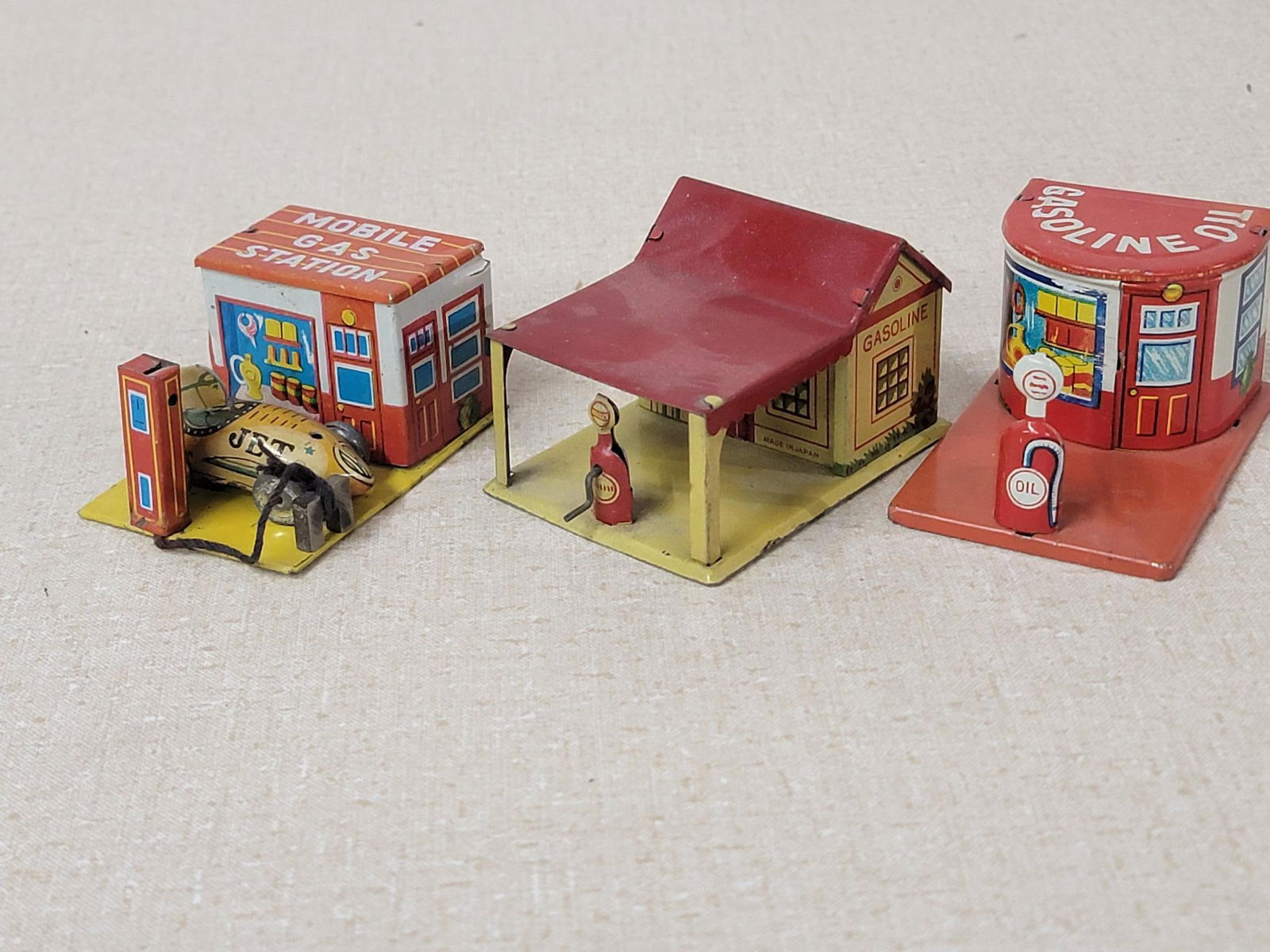 3-Miniature Tin Litho Gas Stations (1 of 5)