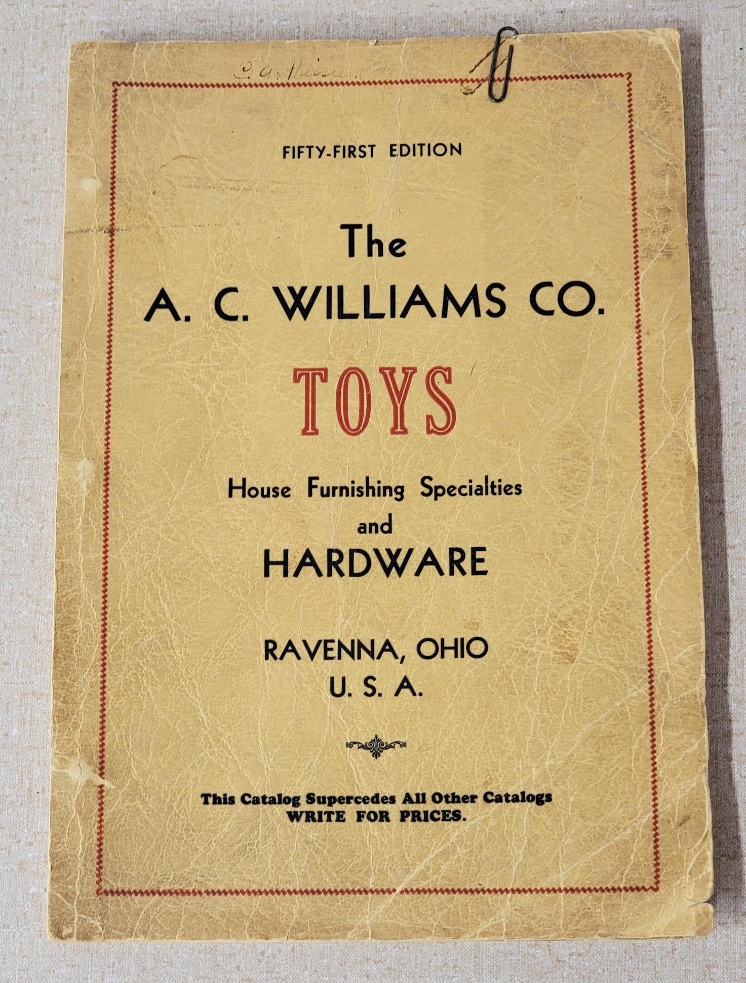 Mid 1930's A.C. Williams Co. Toy Full Line Catalog (1 of 7)