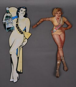 Veedol Skating Girl & Berger Beer Girl Pinup Metal Signs
