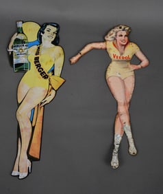 Veedol Skating Girl & Berger Beer Girl Pinup Metal Signs