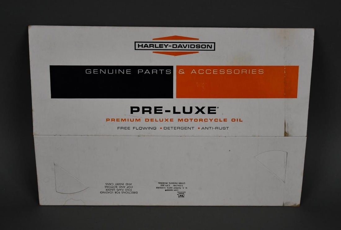 Harley Davidson Pre-Luxe Motor Oil 3-Can Cardboard Holder (1 of 5)