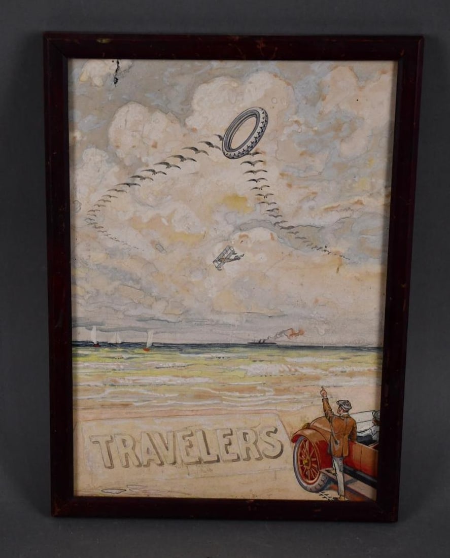 Small Travelers Water Color Painting: rated 8, 10.5"x8", the watercolor paint has a good look, has minor soiling.