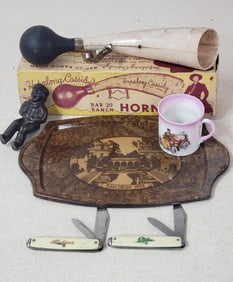 Box Lot of Hopalong Cassidy Bike Horn, Knives and more