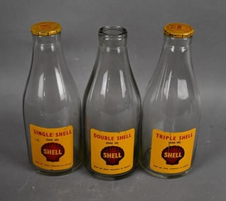 Shell Single, Double & Triple Motor Oil Bottles