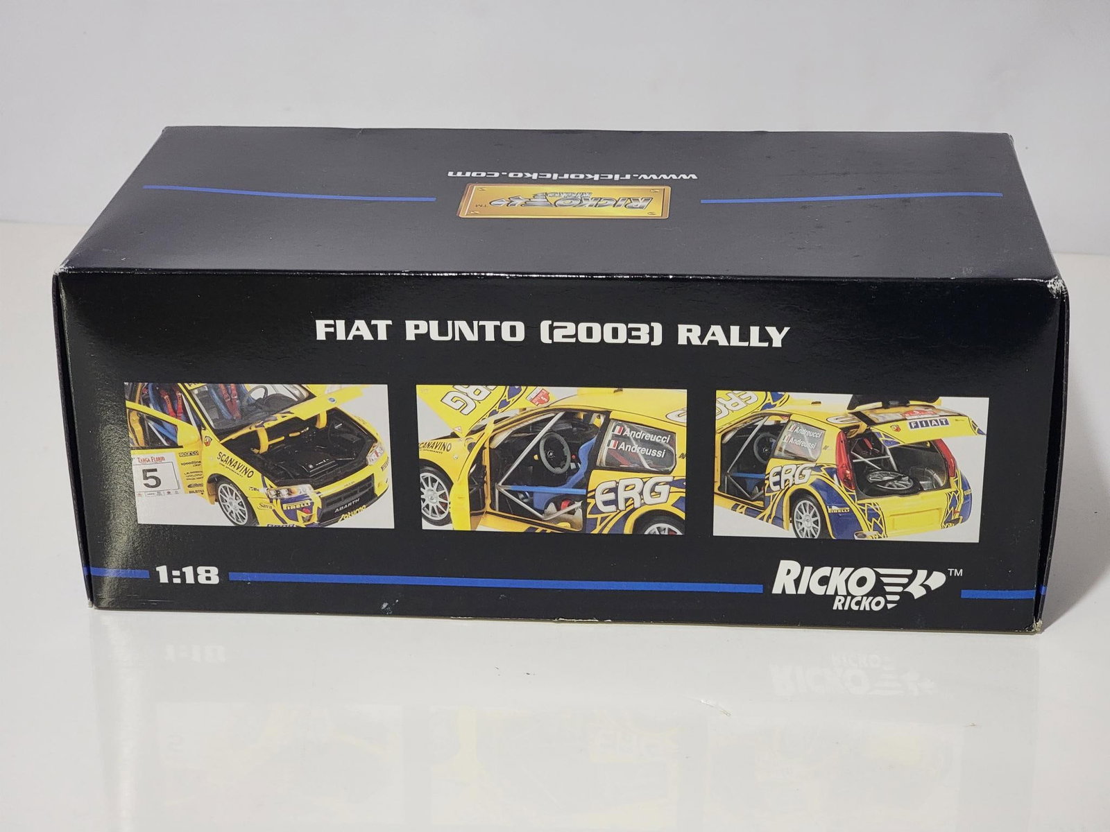 Ricko Fiat Punto (2003) Rally Diecast Model: rated 9.5, 1/18 scale, model is new in the box.