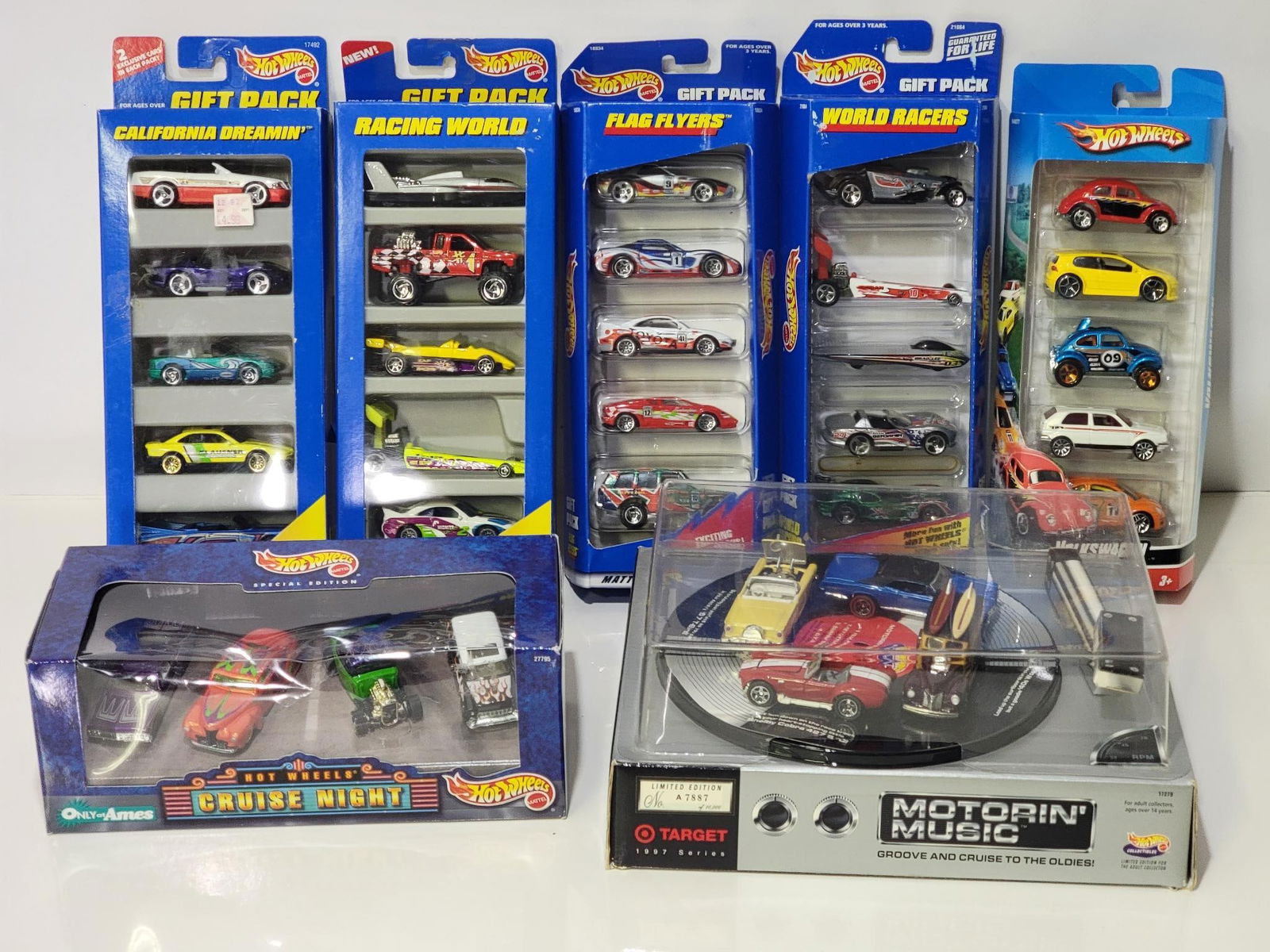 Hot Wheels Motorin' Music, Cruise Night & 5-Gift Packs: rated 9.5, all are NIB, all in good condition.
