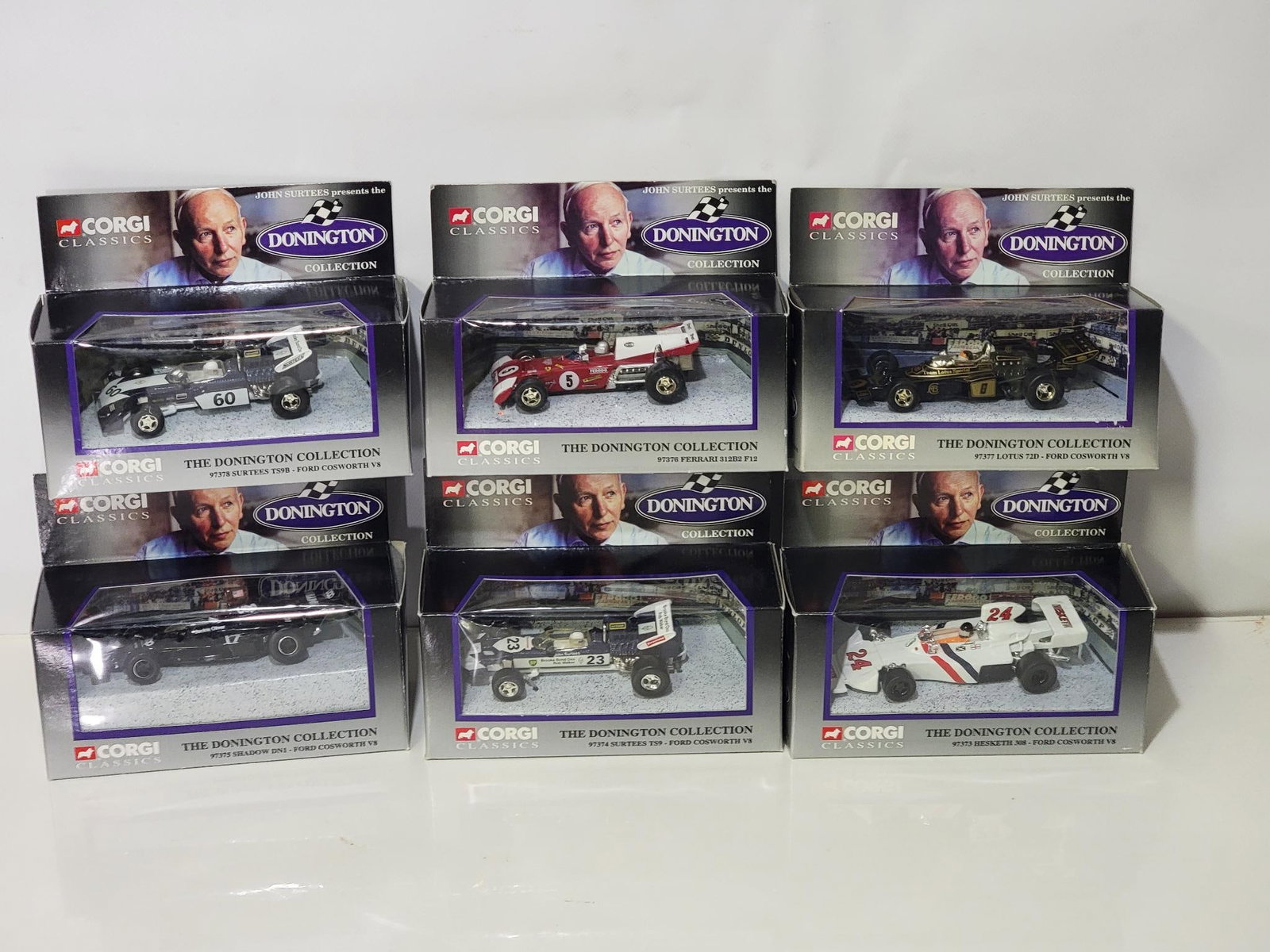 6-Corgi Donington Collection F-1 Race Cars NIB: rated 9.5, all are new in the box.