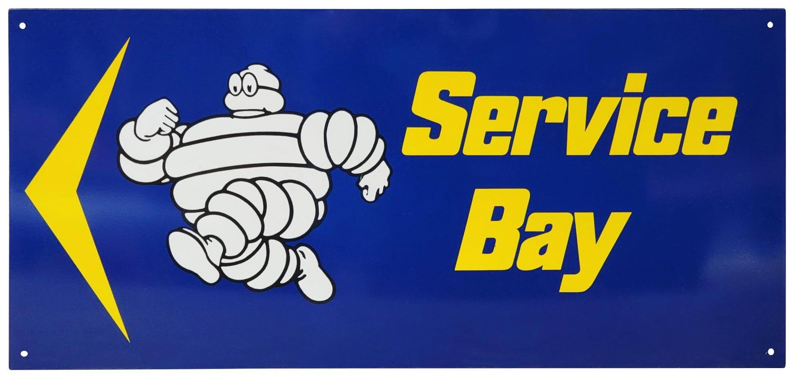 (Michelin) w/Bibendum "Service Bay" Metal Sign (TAC): rated 9, 10.5"x22", the SST sign has good color and shine, light wear, TAC #057545