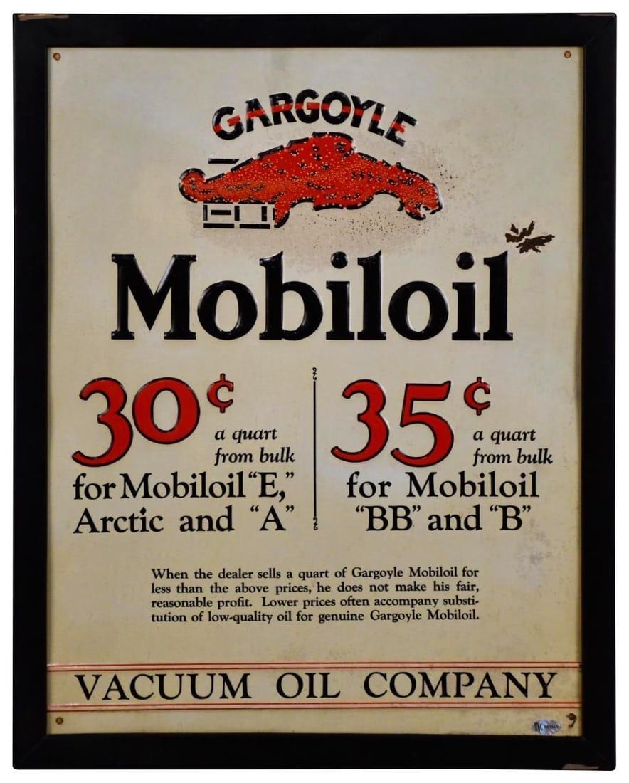 Gargoyle Mobiloil 30¢ 35¢ Metal Sign (TAC) (1 of 5)
