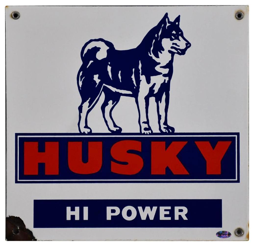 Husky Hi Power w/Logo Porcelain Pump Sign (1 of 5)