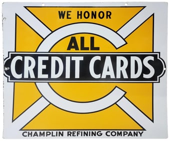 Champlin We Honor All Credit Cards w/Logo Porcelain Sign