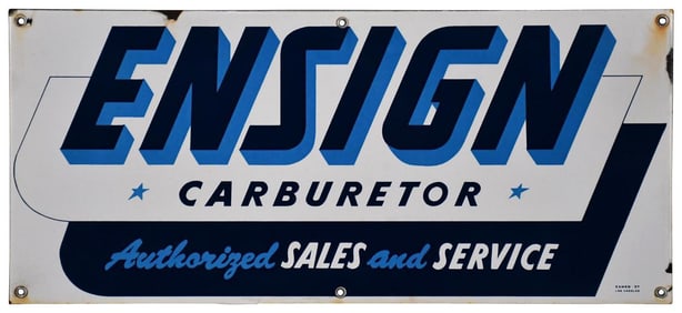 Ensign Carburetor Authorized Sales & Service Porcelain Sign (TAC)