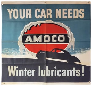 Amoco "Your Car Needs Winter Lubricants!" Canvas Banner
