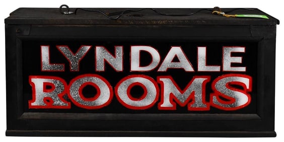 Lyndale Rooms Lighted Wood & Glass Sign w/Bracket