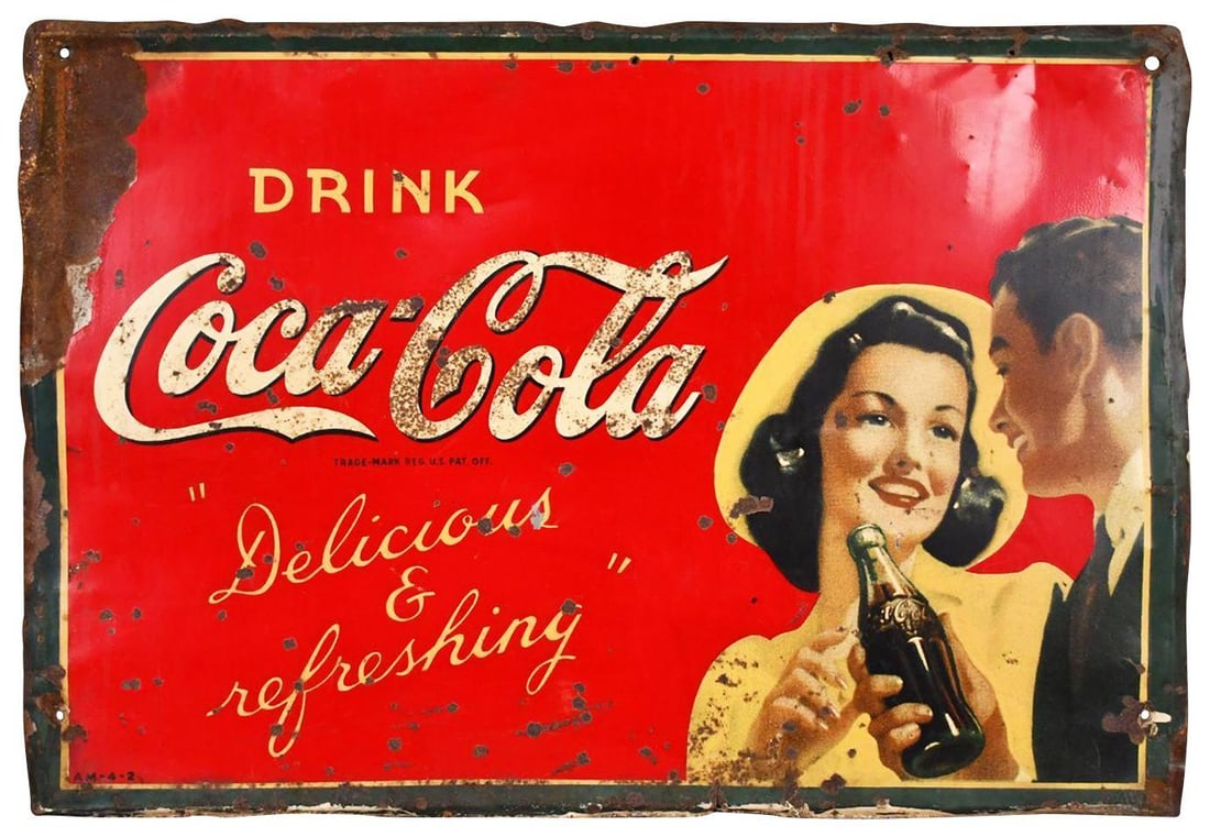 Drink Coca-Cola "Delicious & refreshing" w/Couple Metal Sign (1 of 5)