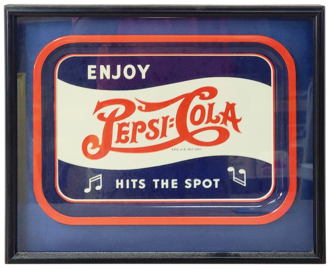 Enjoy Pepsi:Cola "Hits The Spot" Metal Serving Tray Professionally Framed (1 of 3)