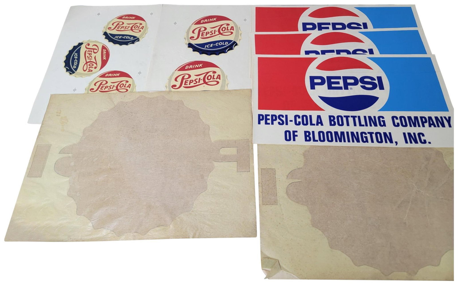 7-Different Pepsi-Cola Water Transfer Decals & Stickers: rated 7 to 9, 16"x22" or less in size.
