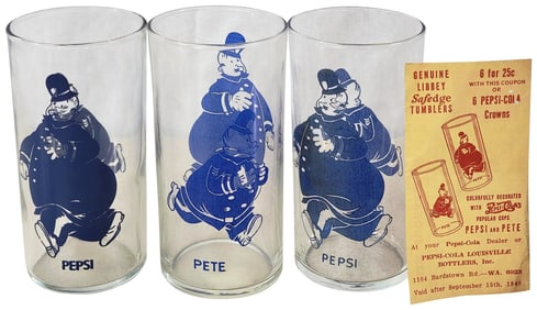 3-Original Pepsi & Pete Glass w/Order Form