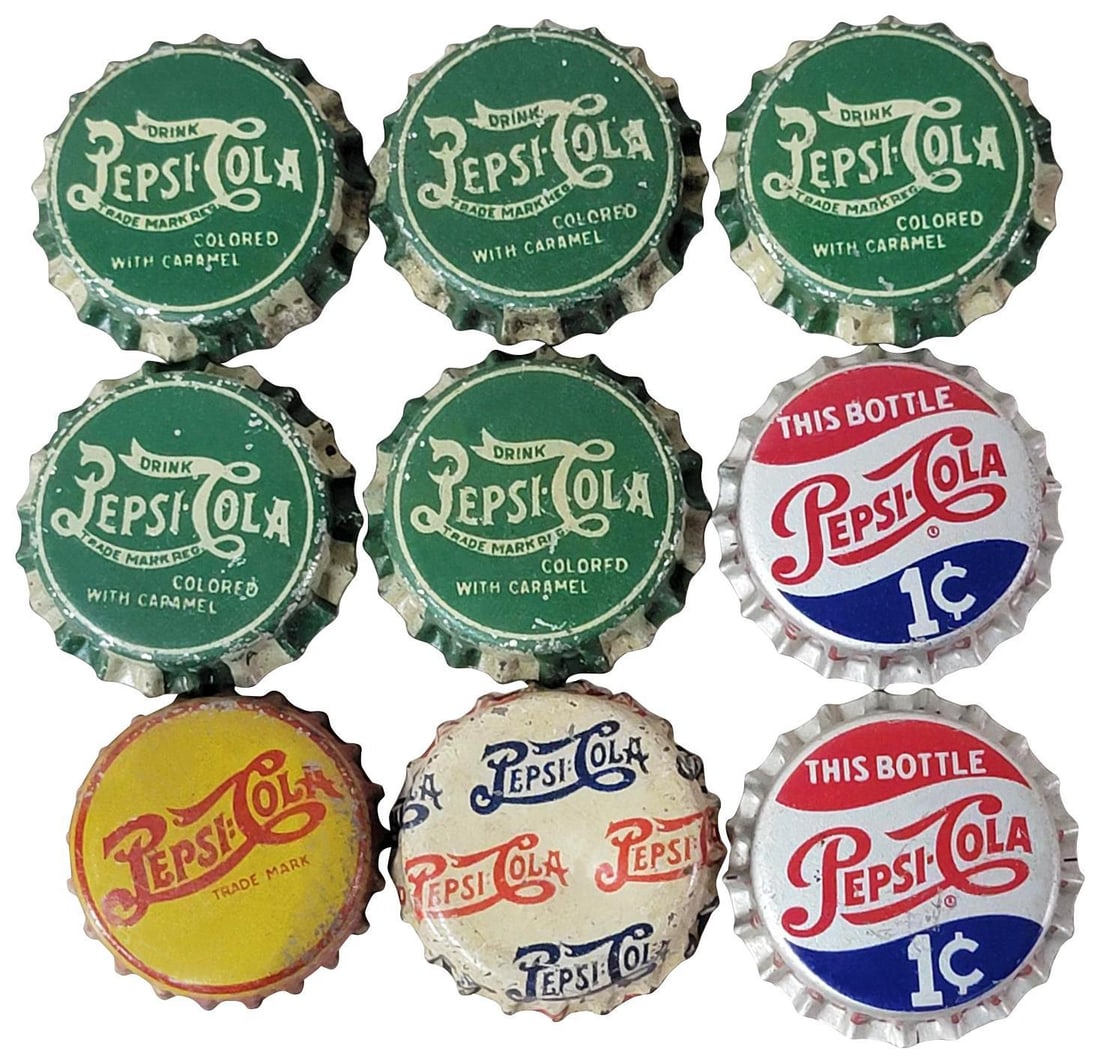 9-Pepsi-Cola Bottle Caps Green, Yellow & More (1 of 7)