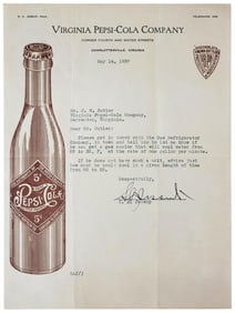 S.A. Jessup Signature on Virginia Pepsi-Cola Co. Letterheard